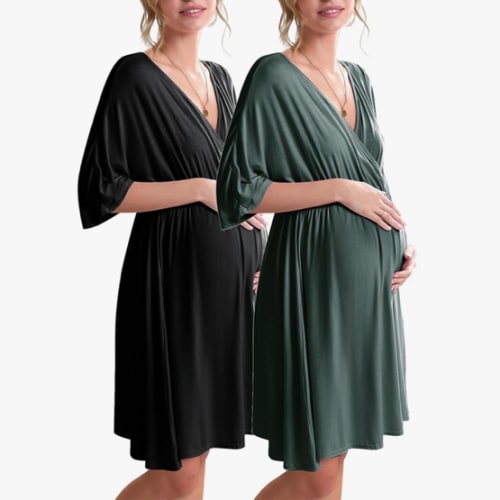 Ekouaer 3 in 1 Labor/Delivery/Hospital Gown 2 Pack Maternity Dress Nursing Nightgown Sleepwear