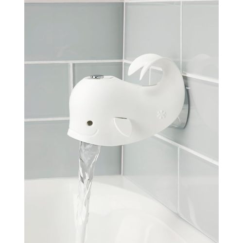 Skip Hop Baby Bath Spout Cover, Bathtub Faucet Cover with Soft Rubbery Material, Dishwasher-Safe, Easy-to-Adjust Straps and Tail Hook for Hanging, Fits Most Tub Spouts, MOBY, White