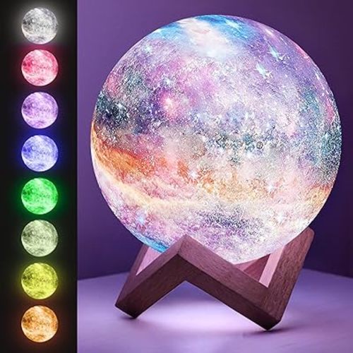 Mind-Glowing Galaxy Moon Lamp with Multi Colors, Touch/Remote, Wood Stand - Birthday Gift for Any Year Old Girls & Boys - Teen Girl Room Decor, Trendy Stuff - Cool Night Light for Kids (4.7 inch)