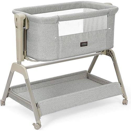 Ezebaby Baby Bassinet Bedside Crib, 3-in-1 Rocking Bassinets Bedside Sleeper with Comfy Mattress and Wheels, 6-Height Adjustable, Stable and Secure Crib for Newborn Infant
