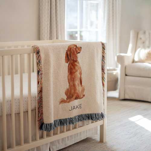 Personalized Irish Setter Dog Baby Blanket, Custom Name Puppy Breed Nursery Throw, Baby Shower Gift, Irish Setter Lover Kids Room Decor