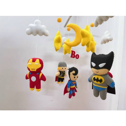 Baby crib mobile nursery Superheroes, Super Heroes handmade musical baby crib mobile, Nursery Decoration, baby boy mobile.