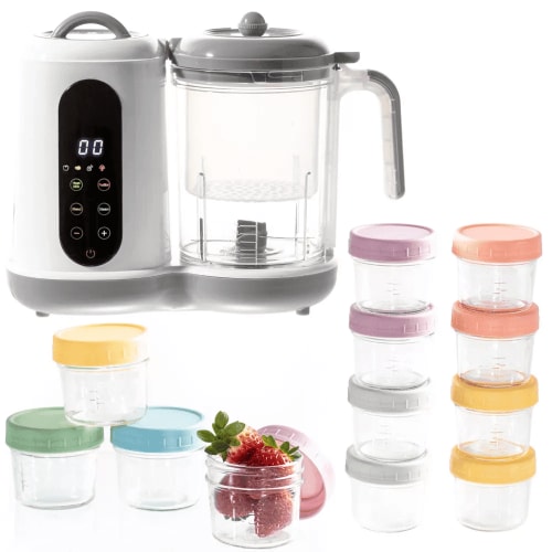 Baby Food Processor Steamer Blender with 12 Glass Baby Food Storage Jars, BPA-Free, Leakproof, Durable, and Convenient
