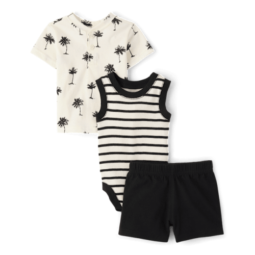 Baby Boys Palm Tree 3-Piece Playwear Set - Black