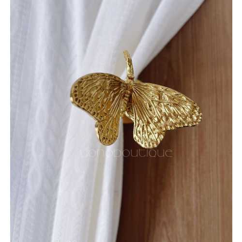 Solid Brass Butterfly Curtain Holdbacks: Wall Mounted Tie Backs -QHKHAND025