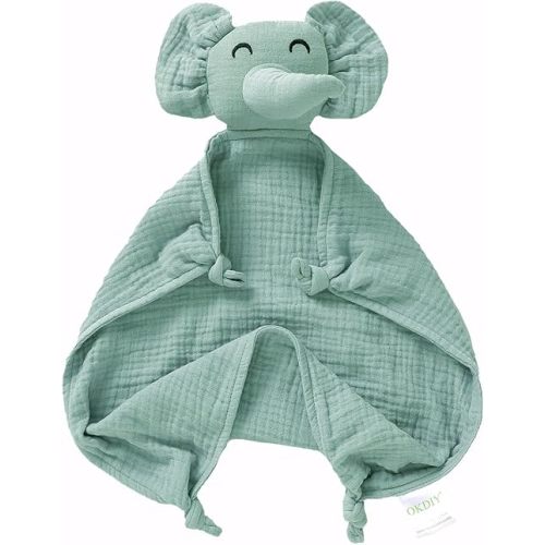 Organic Elephant Lovey for Babies - Muslin Security Blanket, Soft Snuggle Animal for Newborn - Gift for Boys and Girls (Green)