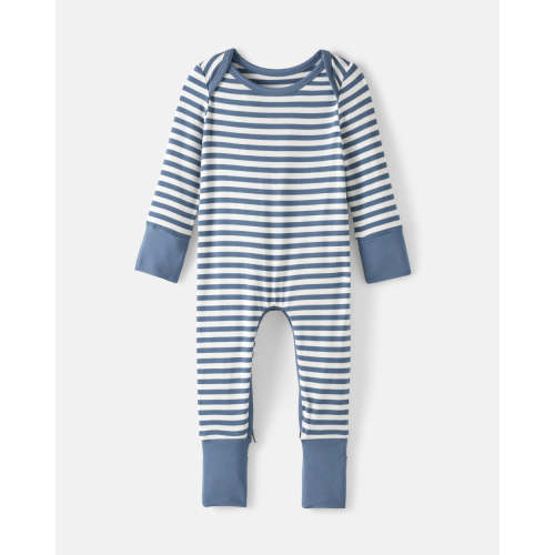 Hazy Blue Stripe Crescent Zippy | Little Sleepies