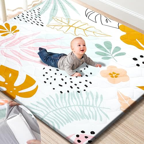 TINYHARBO Premium Foam Baby Play Mat 59x59 – Removable & Machine Washable Cover, Extra Thick Padding Playpen Mat, Non-Slip Crawling Mat, Easy to Clean for Infants, Toddlers & Babies