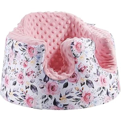 BOMOLOUR Seat Cover Compatible with Bumbo and Nuby Seat, Removable Breathable Baby Floor Seat Cover for Boys and Girls, Seat Not Included (Pink Flower)