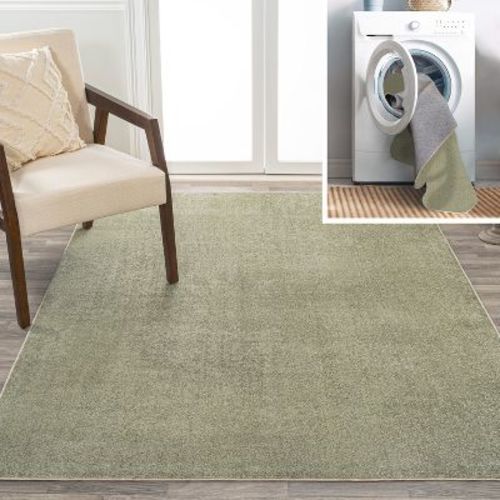 JONATHAN Y Twyla Classic Solid Low-Pile Machine-Washable Sage Green 4 ft. x 6 ft. Area Rug, Easy-Clean, Soft, Durable Construction