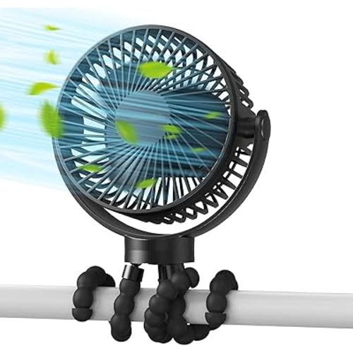 Portable Stroller Fan, Small Clip on Fan, 3 Speed 360° Rotate Flexible Tripod Baby Fan Handheld USB Rechargeable Desk Cooling Fan for Car Seat Crib Treadmill Travel Camping (Black)