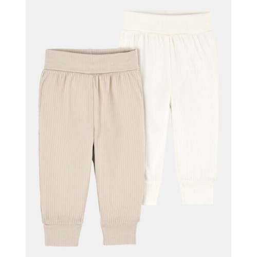 Baby Girl 2-Pack PurelySoft Pull-On Pants - Khaki/Ivory | Carter's