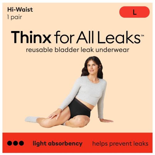 Thinx for All Leaks Women's Sensory Friendly Light Absorbency Hi-Waisted Bladder Leak Underwear - Black - L