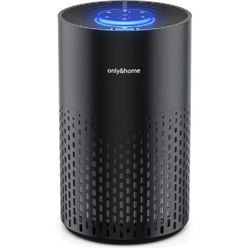 Air Purifiers for Home Bedroom Up to 800 Ft², Only&Home Air Cleaner with H14 HEPA for Sleep Mode Night Light Timer, Small Air Purifier for Home Pets with Aroma Quiet 360°Intake Filter (Black)
