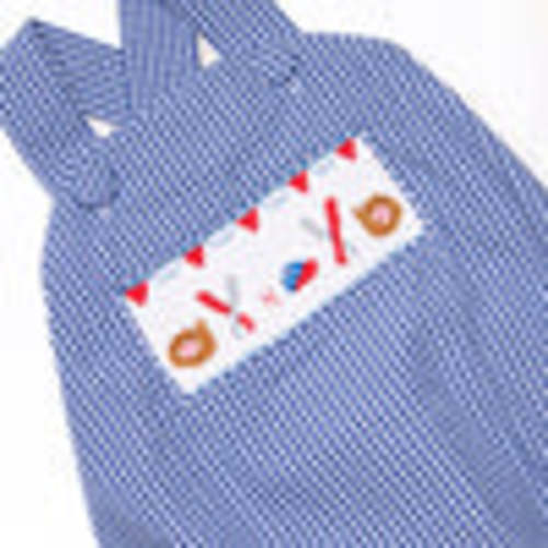 Slugger Season Smocked Bubble, Blue – Stitchy Fish