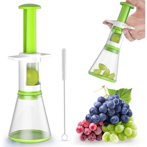 Grapes Cutter for Toddlers, Fruit & Veggie Cutter for Kids Grape Slicer Kitchen Tool, Perfect for Fruit Salads, Snacks, and Cake Decorations-Green Container-Blue Cross Blade