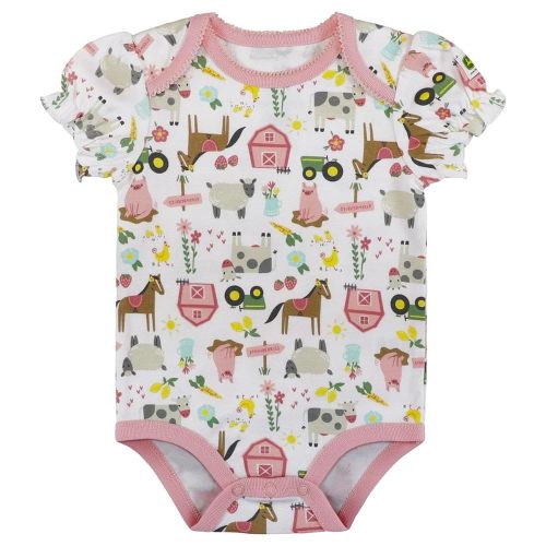 John Deere Infant White & Pink Farm Elements Short Sleeve Bodyshirt J1B621WN, 9 Months