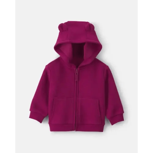 Baby Girl Bear Fleece Zip-Up Hoodie - Fuchsia | Carter's