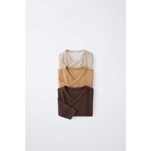 3-PACK STRIPED CROSSOVER BODYSURTS - Ocher | ZARA United States
