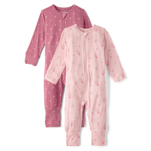 Baby Girls Floral Sleep And Play 2-Pack - Super Soft - Pink