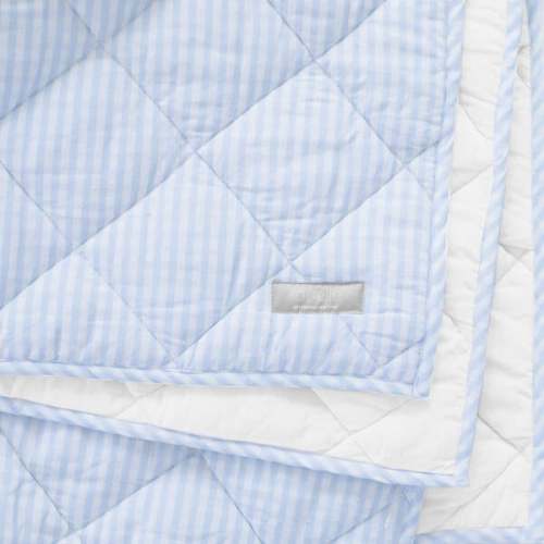 Reversible Play Mat, Pale Blue Gingham and White Linen - Louelle. | Maisonette