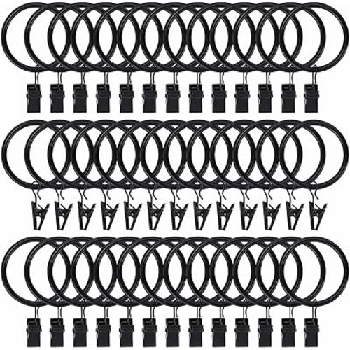 40pcs Rustproof Curtain Rings with Clips for Drapery Matte Stainless Steel Metal 1.5 inch Drapery Rings, Vintage Black (1.5" Interior Diameter)