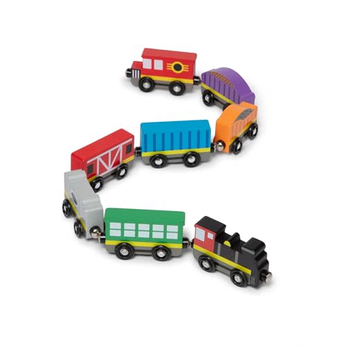Melissa & Doug Wooden Train Cars, 8-Piece Magnetic Train Set with Toy Storage Tray, Steam Engine, Caboose, Coal & Passenger Cars, Montessori-Inspired Pretend Play Toys for Kids Ages 3+