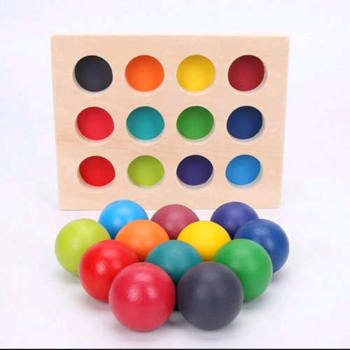 Rainbow Toy Children's Building Blocks Wooden Early Education Board For Color Recognition And Matching Intelligence Montessori 12 Spheres Sorting For Boys | SHEIN