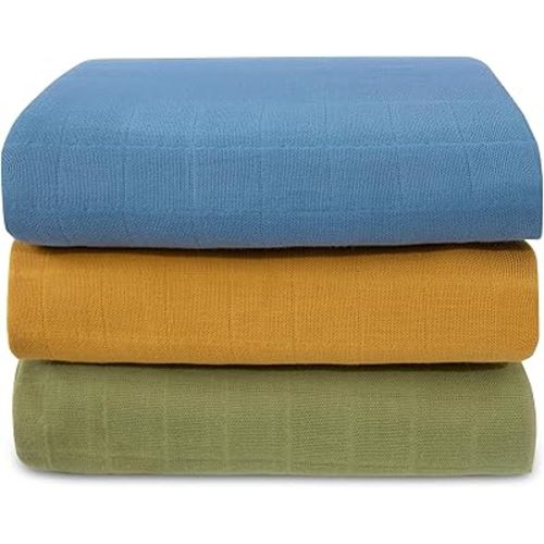 Organic Muslin Swaddle Blankets, 100% Organic Cotton, Baby Wrap for Boys and Girls, Soft Breathable and Skin-Friendly, Newborn Blankets, Baby Essentials, Registry&Gift, 3-Pack, Large 47 x 47 inches