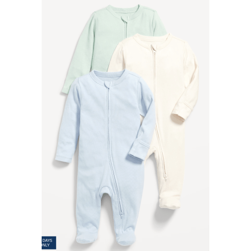 0-3M Unisex 3-Pack Sleep & Play 2-Way-Zip Footed One-Piece