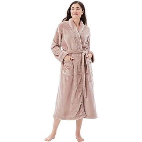 COOVA Women's Bathrobe Shawl Collar and Hooded,Lounge Sleepwear Robe Side Pockets