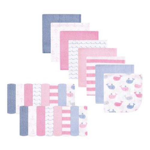 Hudson Baby Infant Girls Rayon from Bamboo Washcloth Bundle, Pink Whale, One Size
