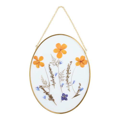 Oval Brass Pressed Flower Wall Art
