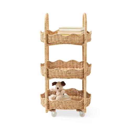 Rattan Wave Rolling Storage Cart