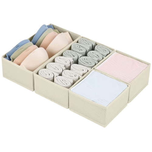 Genreen 4-Piece Fabric Drawer Organizer Set – Foldable Dresser Divider Bins for Socks, Underwear, Ties, & Jewelry – Beige Storage Boxes for Bedroom, Closet, & Office Organization