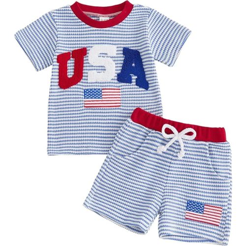 Amiblvowa Toddler Baby Boy 4th of July Outfit USA American Flag Shirt Shorts Set July Fourth Patriotic 250th Kids Clothes