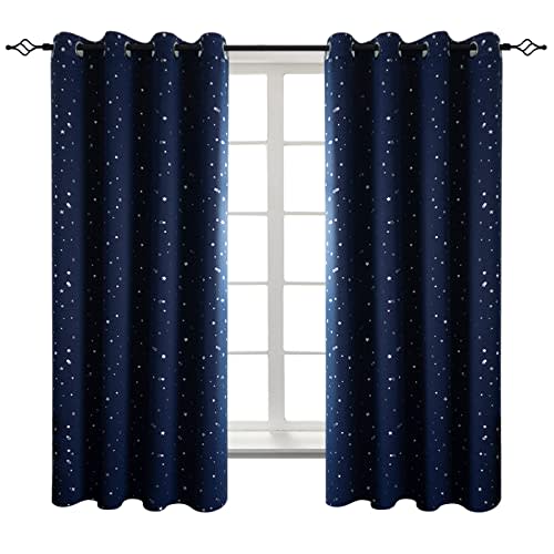 BGment Navy Star Blackout Curtains for Kid's Bedroom - Grommet Thermal Insulated Room Darkening Printed Curtains for Living Room, Set of 2 Panels (46 x 54 Inch, Dark Blue) | Silver Star Printed, Grommet top, for Kids Girls Play Room, Blackout, Thermal ...