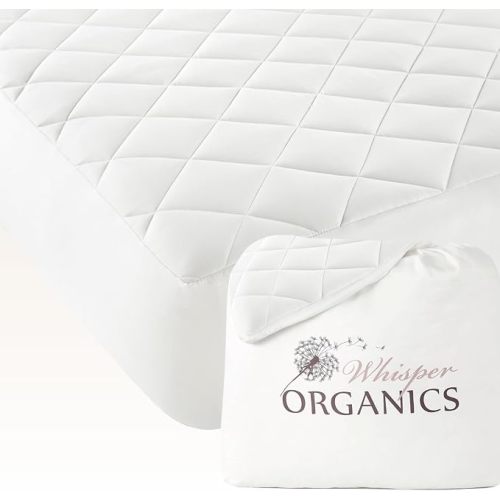Whisper Organics Luxury Quilted Mattress Cover - Exquisite Softness, 100% Organic Cotton, 17-Inch Deep Pocket, King, Pure White