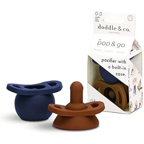 Doodle & Co. Pop & Go Pacifier for New Born Babies with Built-in Case | Pinch to Close Version | 100% Silicone for Infants | Helps Promote Oral Development | Plastic Free