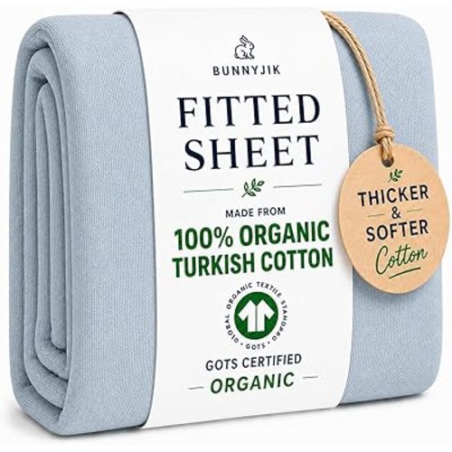 GOTS Organic Cotton Crib Sheets, Aegean Heritage Turkish Cotton 200GSM, Quality at First Touch,1 Pack Toddler Bed Fitted Mattress Sheets for Boys, Girls Cute Breathable Soft (Ocean Blue)