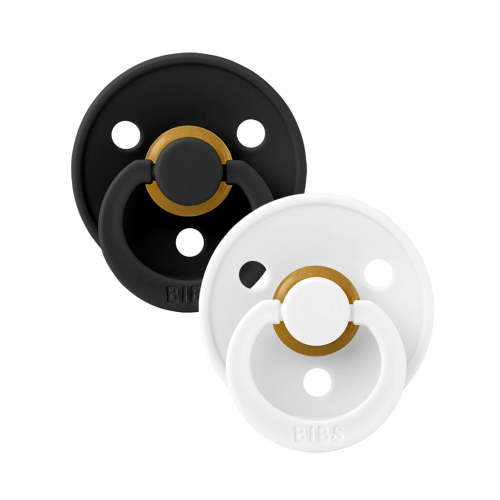 Colour Round Natural Rubber Latex Pacifier 2 Pack, Black/White