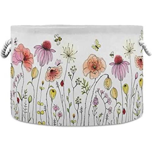 Cotton Rope Basket Colorful Wildflowers Baby Laundry Basket, Kids Toy Storage Basket