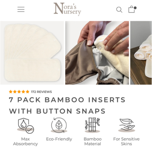 7 Pack Bamboo Inserts with Button Snaps