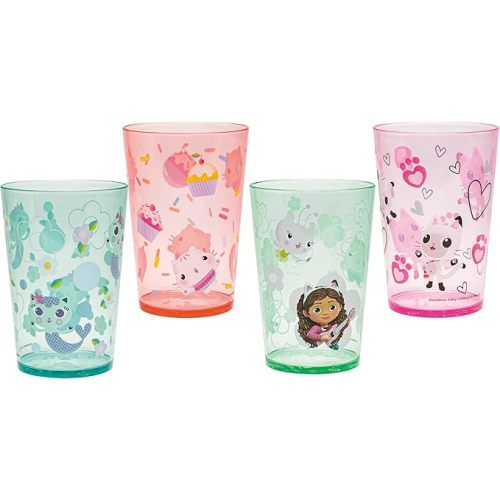 Zak Designs DreamWorks Gabby's Dollhouse Nesting Tumbler Set for At Home, 14.5oz Non-BPA Plastic Cups, 4-Pack (Gabby, Pandy Paws, Cakey Cat, Mercat, Kitty Fairy, Baby Box)