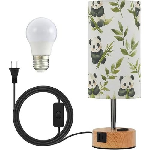 ALAZA Bedside Table Lamp Panda Green Leaves Touch Lamp for Bedroom 3 Way Dimmable Nightstand with USB Charging Ports Living Room, LED Bulb Included