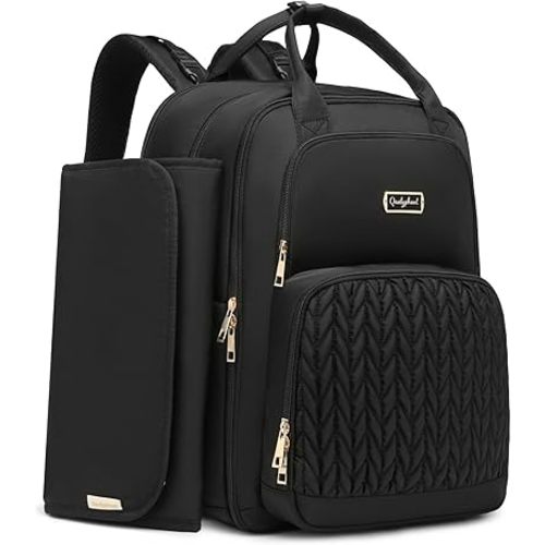 Diaper Bag Backpack - Extra Large Diaper Bag for 2 Kids Twins (Expandable 30-38L) - Travel Baby Backpack with Changing Pad for Mom Dad (Quilted, Water Resistant, Black)
