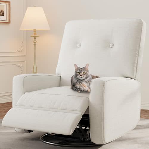 IDEALHOUSE 360° Recliner Chair with Adjustable Backrest & Footrest, Beige | Swivel Rocking Glider Chair for Adults, Upholstered Armchair for Living Rooms, Bedrooms, Apartments
