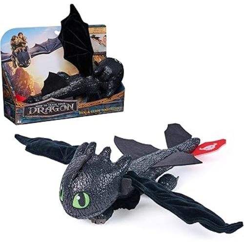 Dreamworks Dragons How to Train Your Dragon, Hug and Glide Toothless Plush Toy, 12” Dragon Stuffed Animal, Kids Toys for Boys Ages 4 and Up