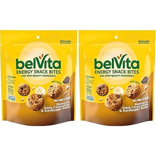 belVita Energy Snack Bites, Banana, Dark Chocolate and Sunflower Seed, 5 oz Bag (Pack of 2)