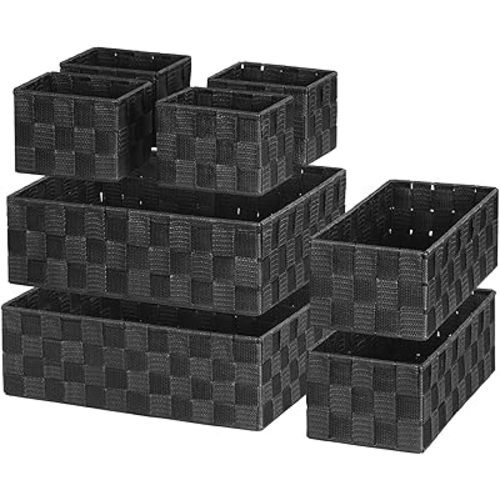 Posprica Woven Baskets, Storage Baskets for Organizing (Set of 8), Cube Baskets Bin Container Matching Storage Boxes Organizers for Pantry, Office, Shelves, Media-room
